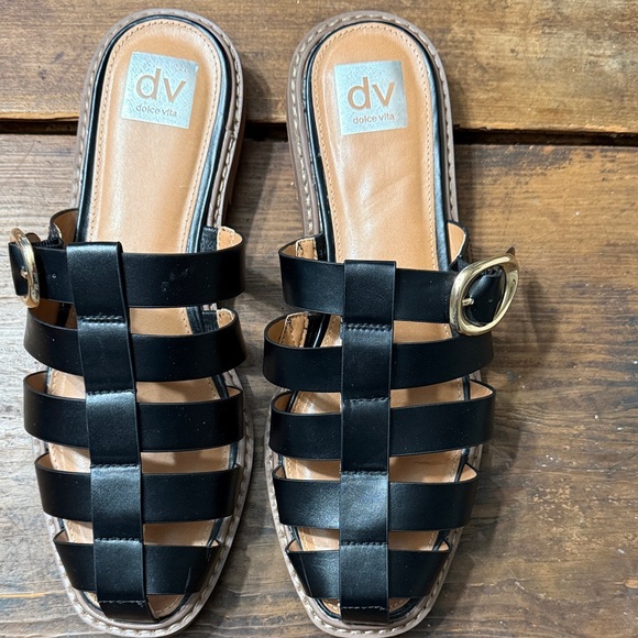 Dolce Vita Shoes - Dolce Vita Black Slide Sandals with Gold Buckle